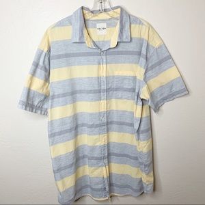 Holton Men’s Gray Yellow Striped Casual Shirt XXL Short Sleeve Cotton